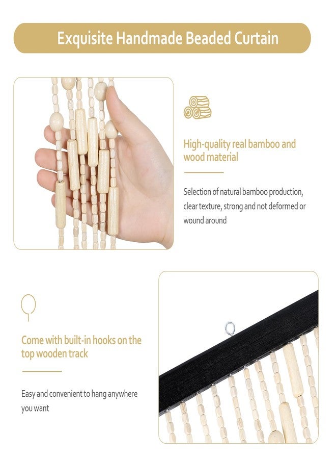 Foreate Beaded Curtain for Doorways Handmade Bamboo Wood Door Beads Boho Hanging Room Divider Hallway Window Hippie Curtains Rustic Home Decor 35.5" x 75" Beige - Image 4